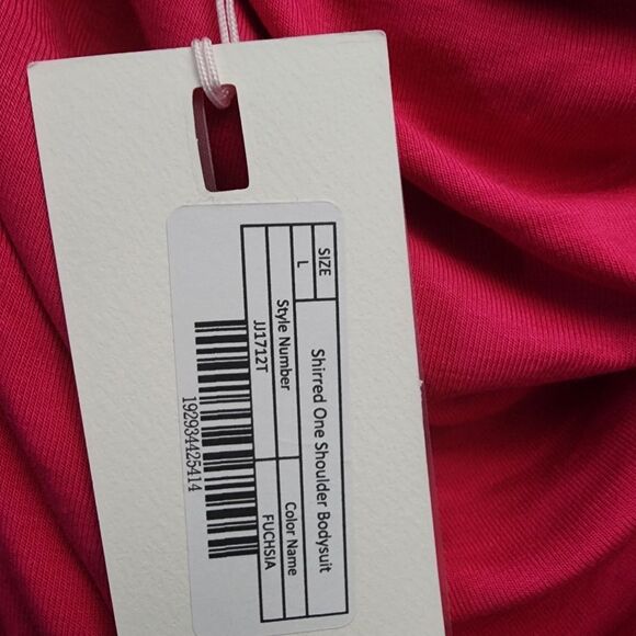 Endless Rose Sz. L New Fuchsia Shirred One Shoulder Bodysuit - Picture 11 of 13